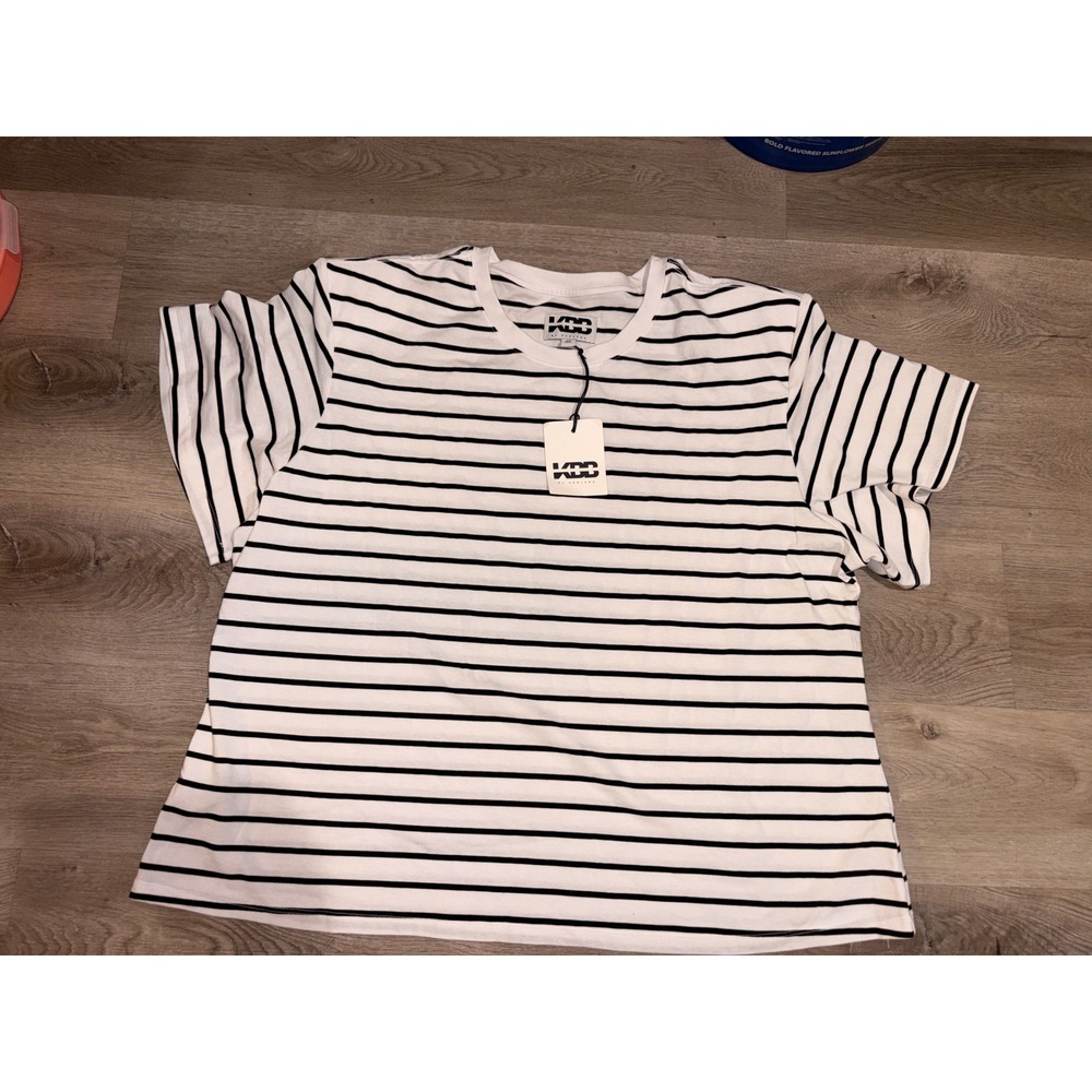 KBB by Kahlana Barfield Brown Striped Shoulder Pad T-Shirt 4X Black White NWT